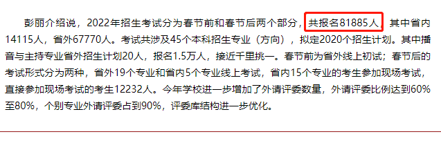 中传、北电、山艺2022年艺考报名人数大曝光，报录比高达65:1